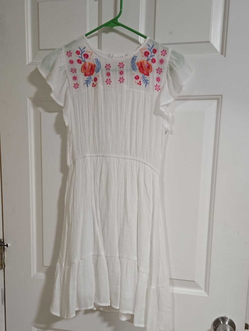 mine White Mini Dress with Multicolor Floral Embroidery